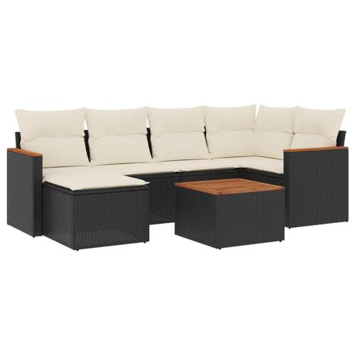 Sofasæt til haven 7 dele med hynder polyrattan sort