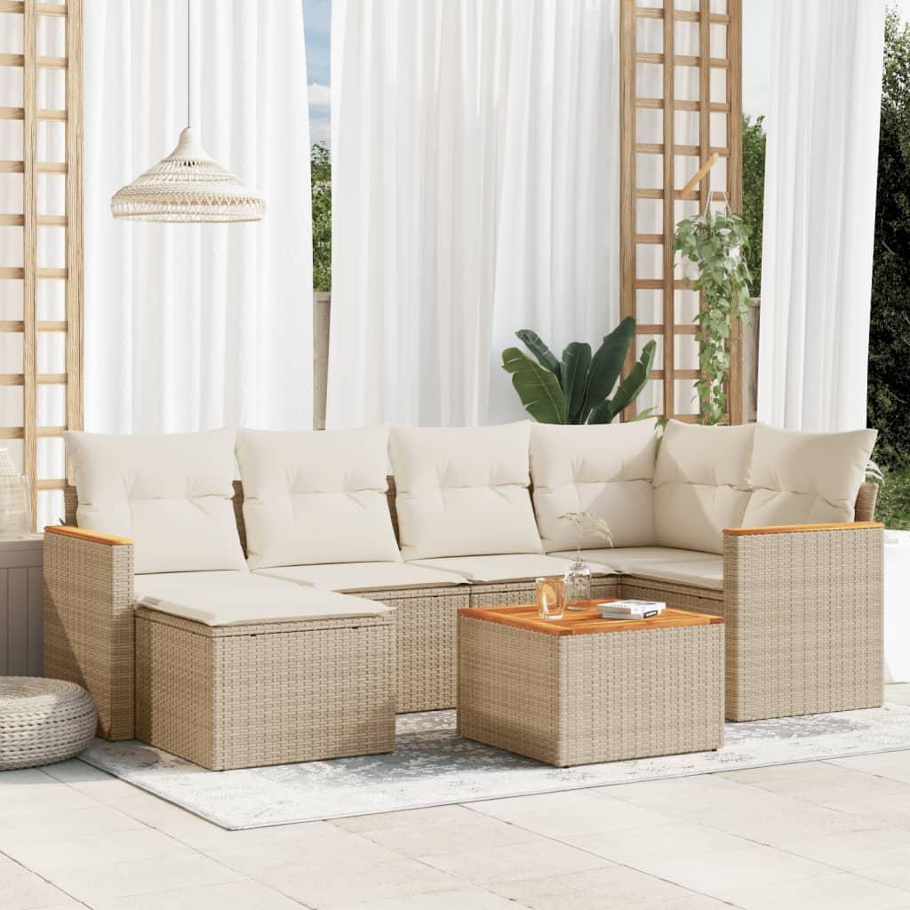 Sofasæt til haven 7 dele med hynder polyrattan beige