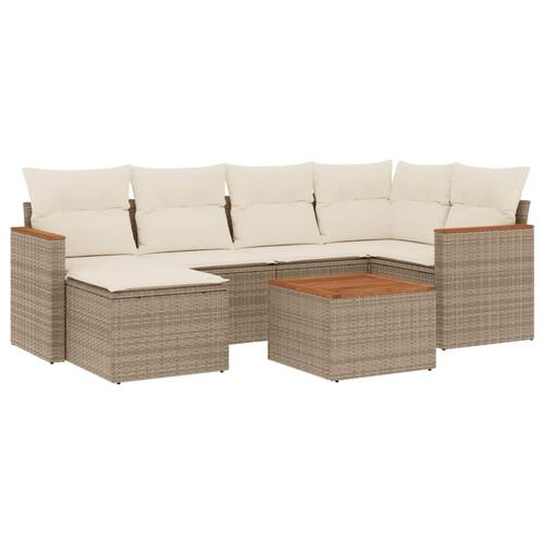 Sofasæt til haven 7 dele med hynder polyrattan beige