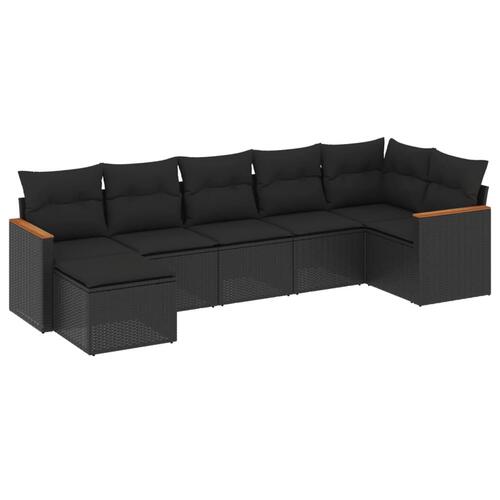 Sofasæt til haven 7 dele med hynder polyrattan sort