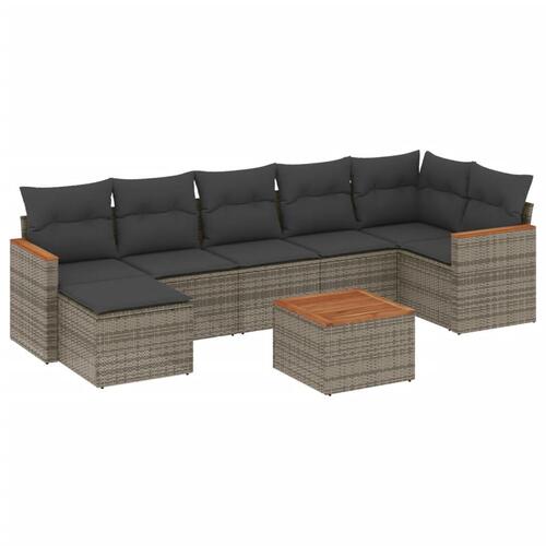 Sofasæt til haven 8 dele med hynder polyrattan grå