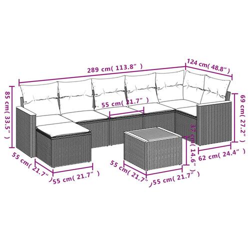 Sofasæt til haven 8 dele med hynder polyrattan grå