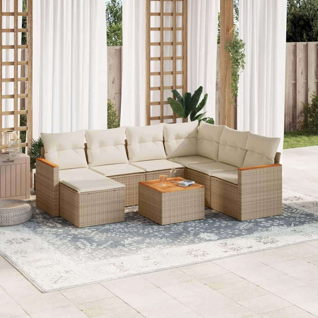 Sofasæt til haven 8 dele med hynder polyrattan beige