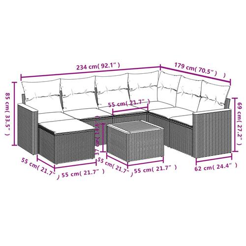Sofasæt til haven 8 dele med hynder polyrattan beige