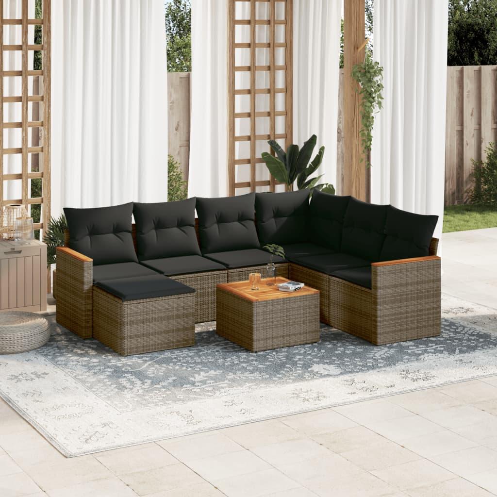 Sofasæt til haven 8 dele med hynder polyrattan grå