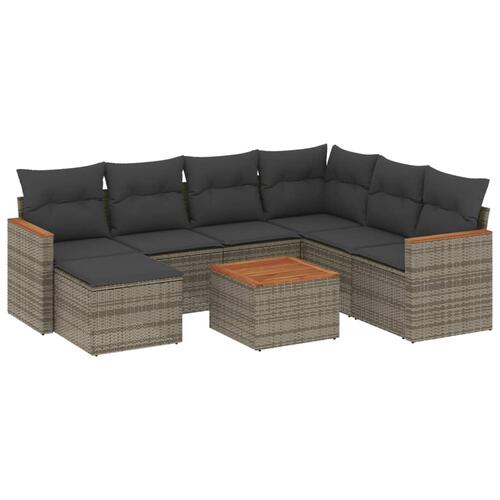 Sofasæt til haven 8 dele med hynder polyrattan grå