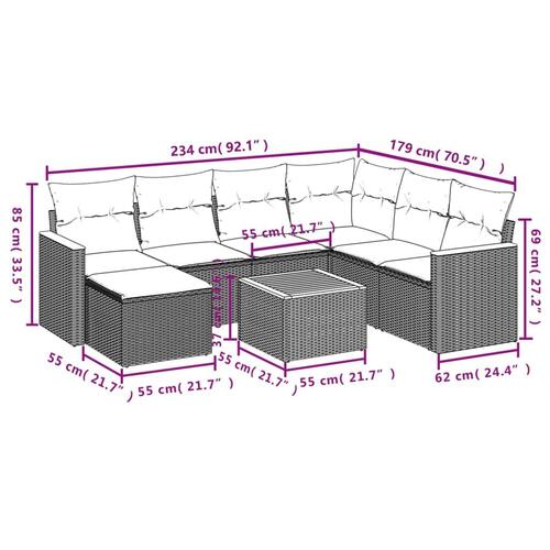 Sofasæt til haven 8 dele med hynder polyrattan grå