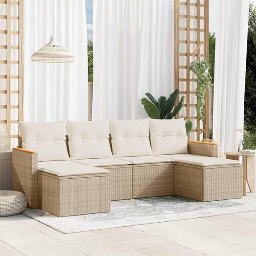 Sofasæt til haven 6 dele med hynder polyrattan beige