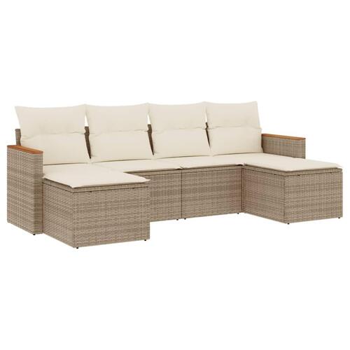 Sofasæt til haven 6 dele med hynder polyrattan beige