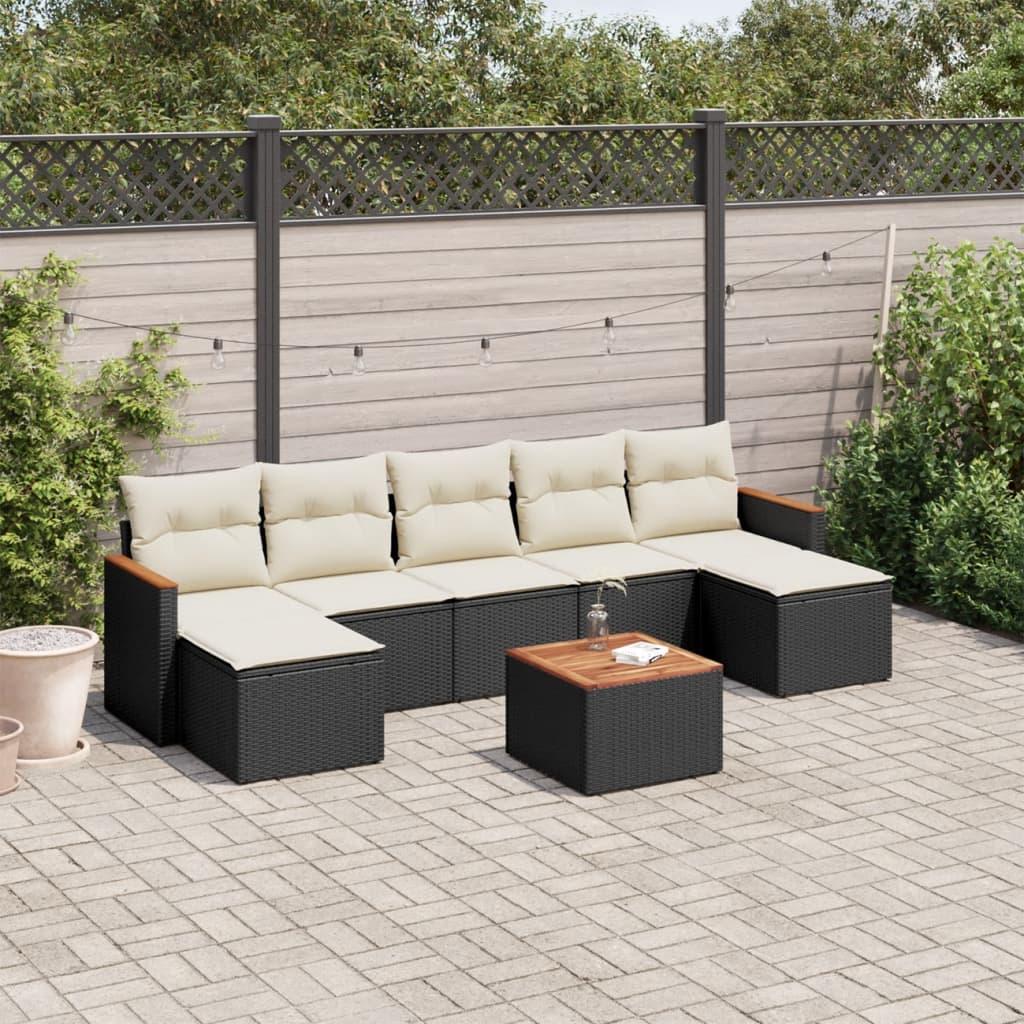 Sofasæt til haven 8 dele med hynder polyrattan sort