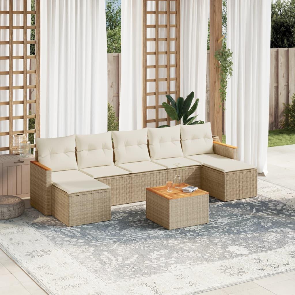 Sofasæt til haven 8 dele med hynder polyrattan beige