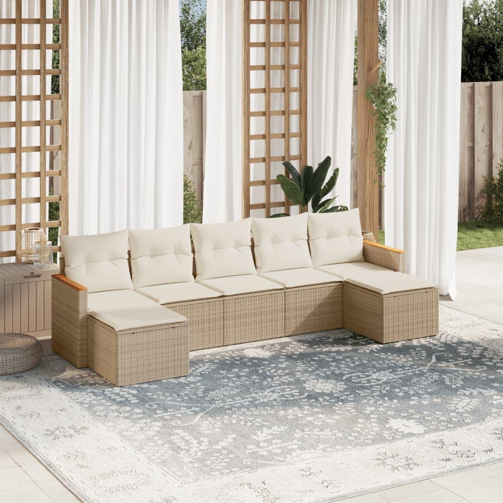 Sofasæt til haven 7 dele med hynder polyrattan beige
