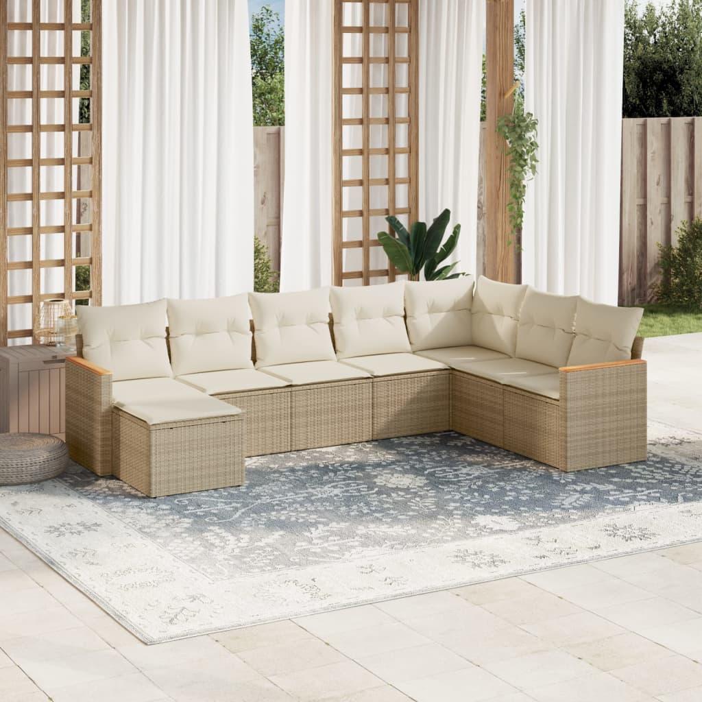 Sofasæt til haven 8 dele med hynder polyrattan beige