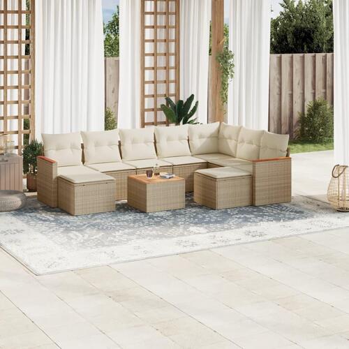 Sofasæt til haven 10 dele med hynder polyrattan beige