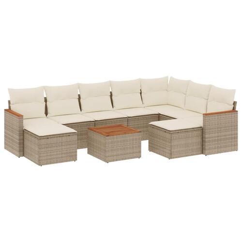 Sofasæt til haven 10 dele med hynder polyrattan beige