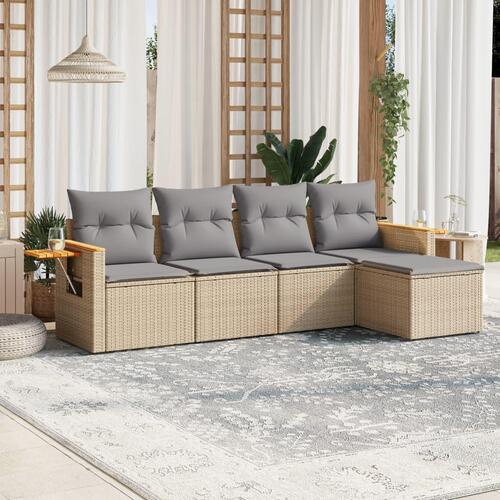 Sofasæt til haven 5 dele med hynder polyrattan beige