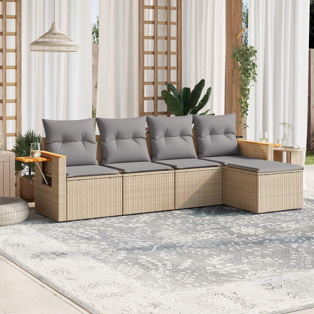 Sofasæt til haven 5 dele med hynder polyrattan beige