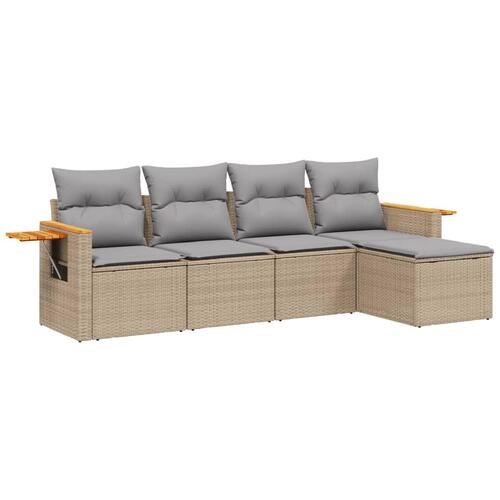 Sofasæt til haven 5 dele med hynder polyrattan beige
