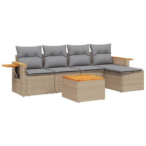 Sofasæt til haven 6 dele med hynder polyrattan beige
