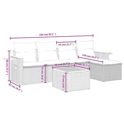 Sofasæt til haven 6 dele med hynder polyrattan beige