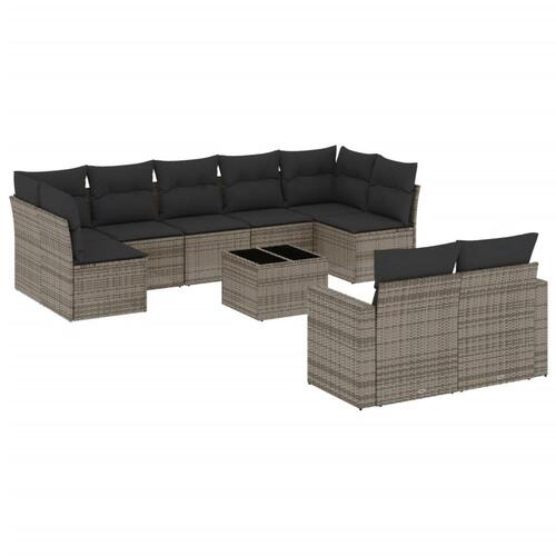 Sofasæt til haven 10 dele med hynder polyrattan grå