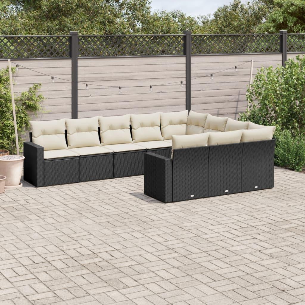 Sofasæt til haven 10 dele med hynder polyrattan sort