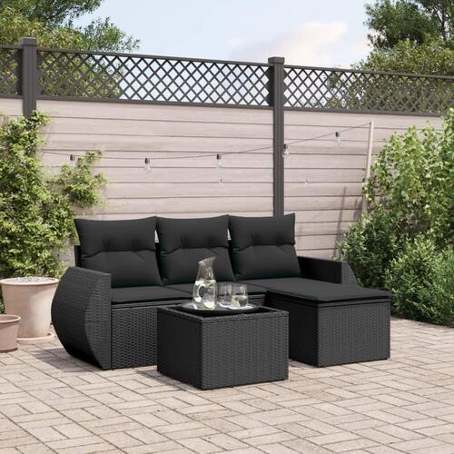 Sofasæt til haven 5 dele med hynder polyrattan sort