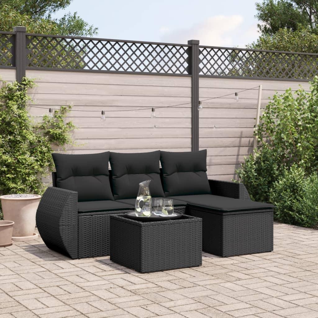 Sofasæt til haven 5 dele med hynder polyrattan sort