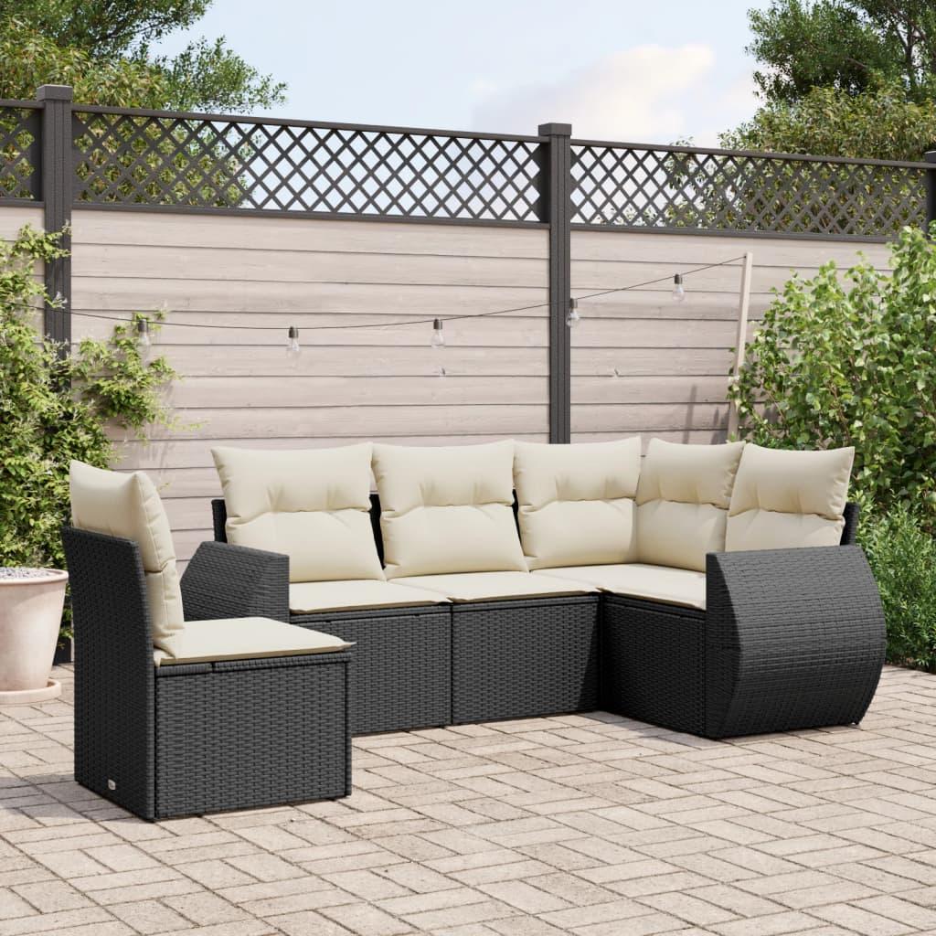 Sofasæt til haven 5 dele med hynder polyrattan sort