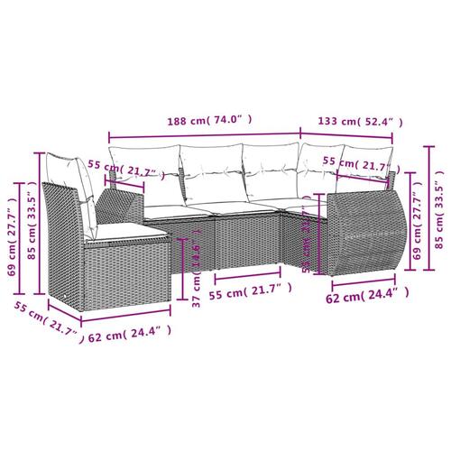Sofasæt til haven 5 dele med hynder polyrattan sort