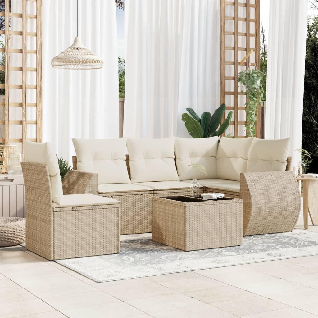 Sofasæt til haven 6 dele med hynder polyrattan beige