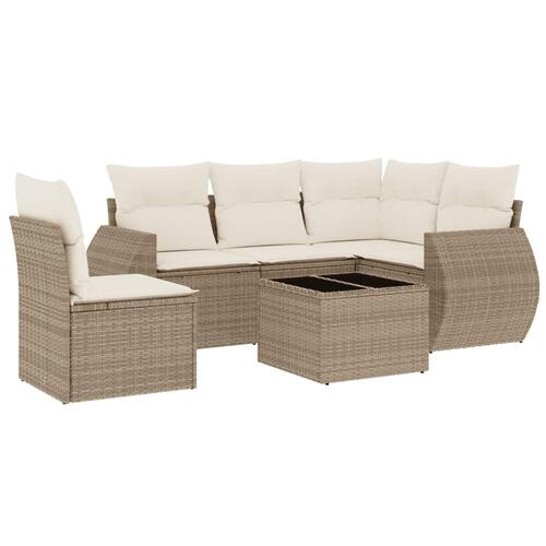 Sofasæt til haven 6 dele med hynder polyrattan beige
