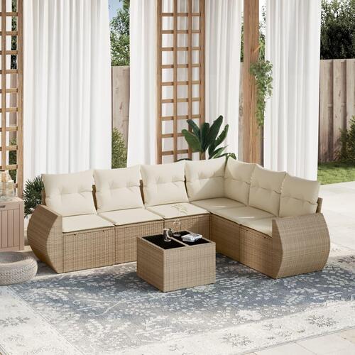 Sofasæt til haven 7 dele med hynder polyrattan beige