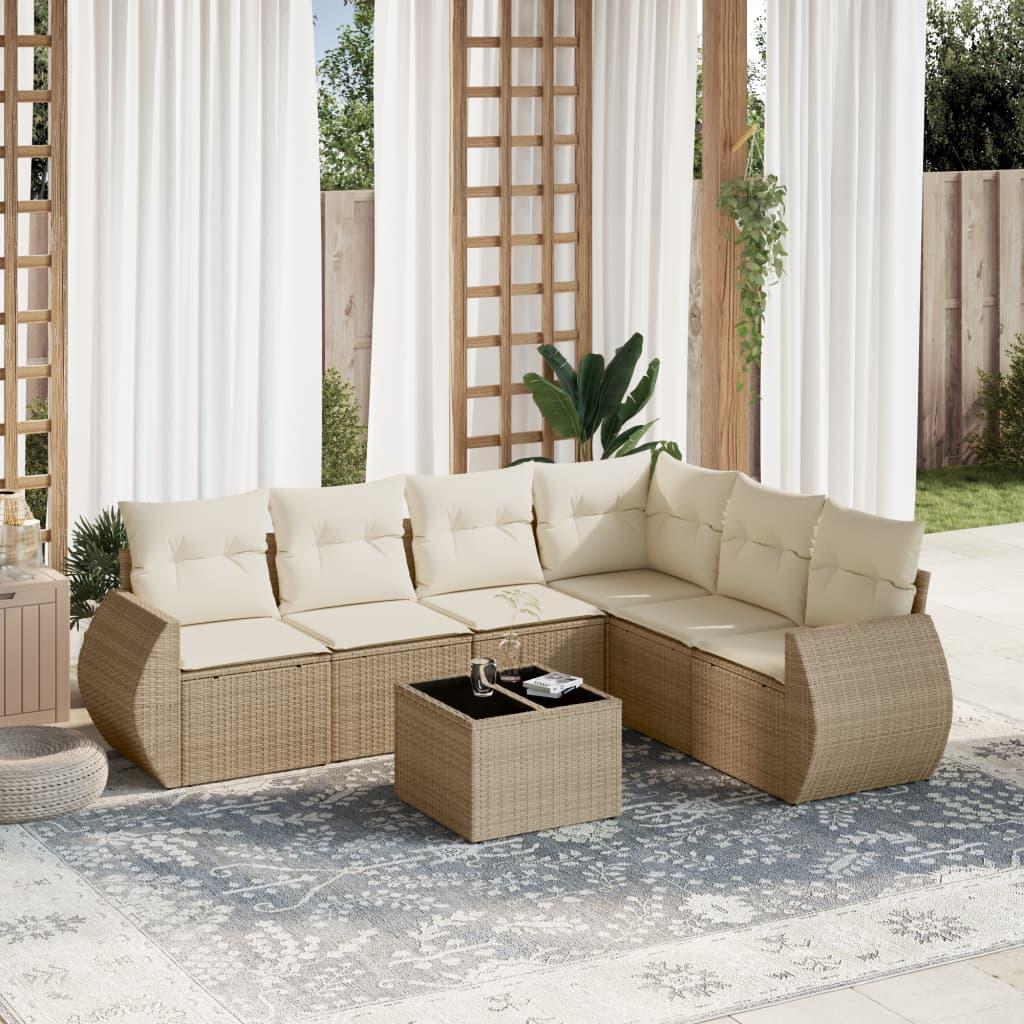 Sofasæt til haven 7 dele med hynder polyrattan beige