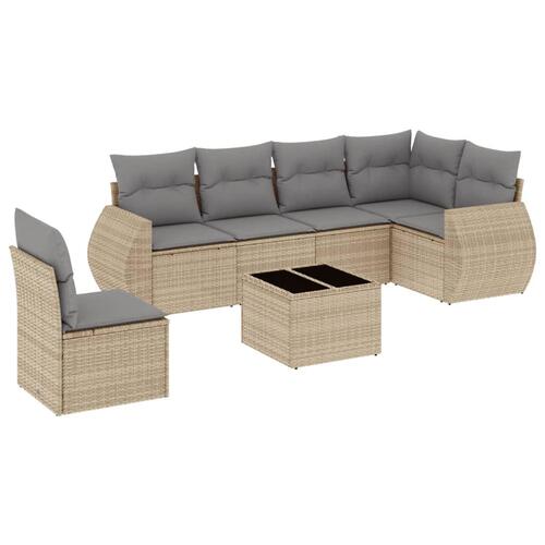 Sofasæt til haven 7 dele med hynder polyrattan beige