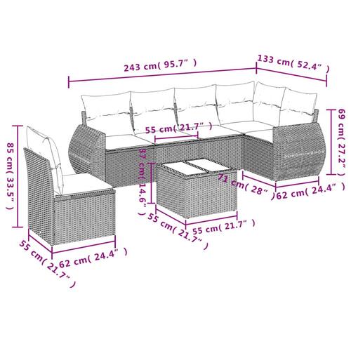 Sofasæt til haven 7 dele med hynder polyrattan beige