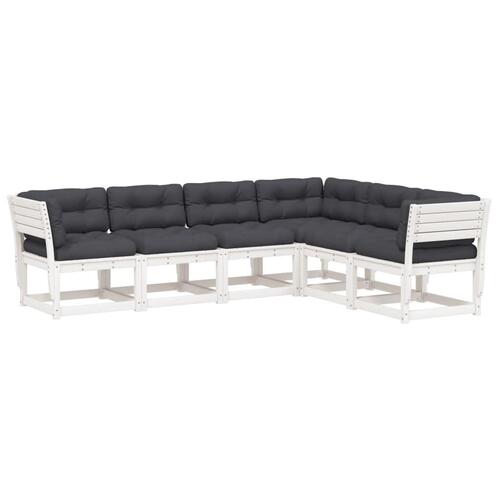 Sofasæt til haven 6 dele med hynder massivt fyrretræ hvid