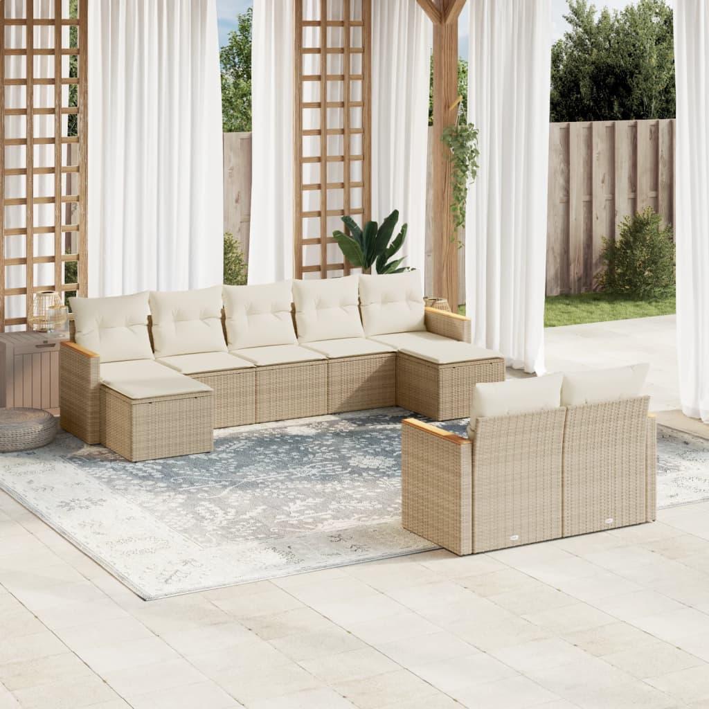Sofasæt til haven 9 dele med hynder polyrattan beige