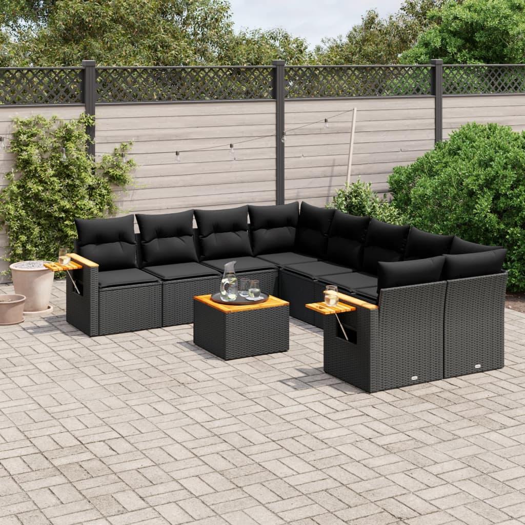 Sofasæt til haven 9 dele med hynder polyrattan sort