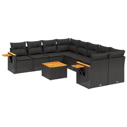 Sofasæt til haven 9 dele med hynder polyrattan sort