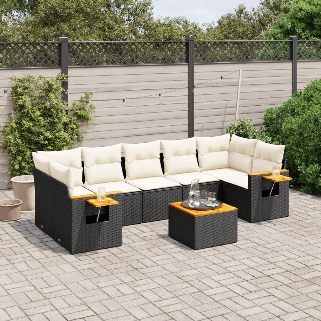 Sofasæt til haven 8 dele med hynder polyrattan sort