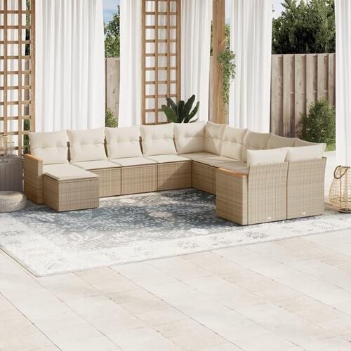 Sofasæt til haven 11 dele med hynder polyrattan beige