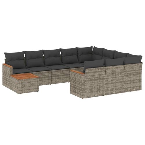 Loungesæt til haven 11 dele med hynder polyrattan grå