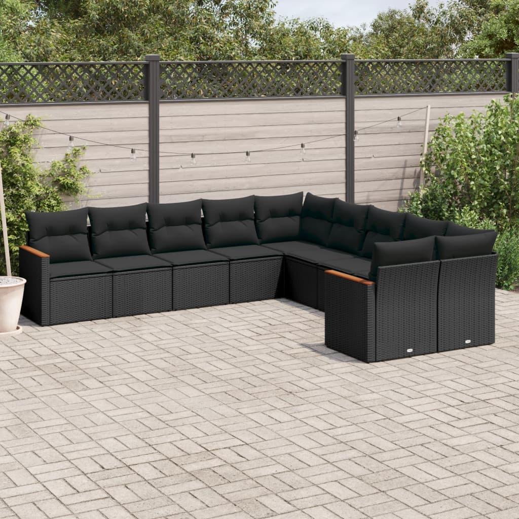 Sofasæt til haven 10 dele med hynder polyrattan sort