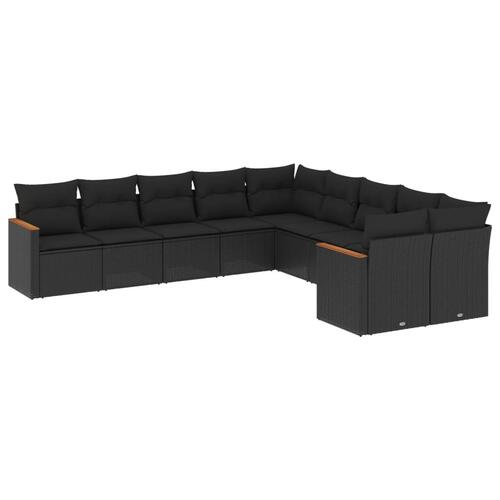 Sofasæt til haven 10 dele med hynder polyrattan sort