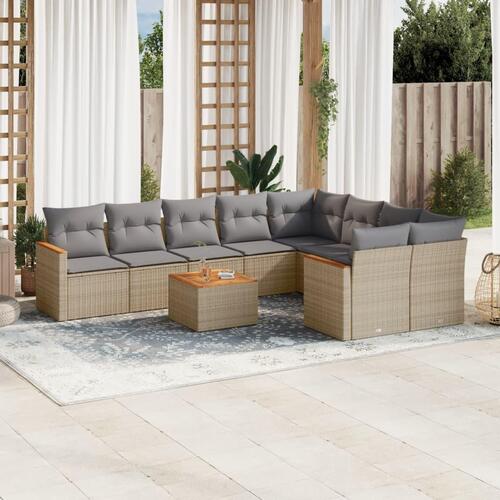 Sofasæt til haven 10 dele med hynder polyrattan beige