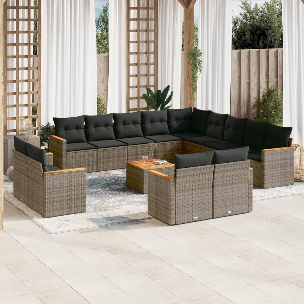 Sofasæt til haven 14 dele med hynder polyrattan grå