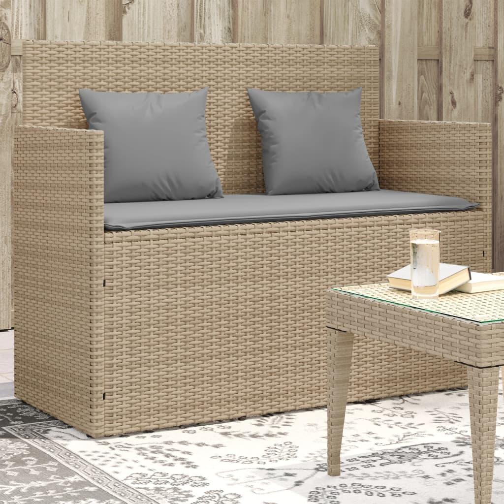 Havebænk Med Hynder Polyrattan Beige - beige og grå