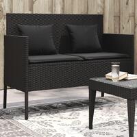 Havebænk med hynder polyrattan sort