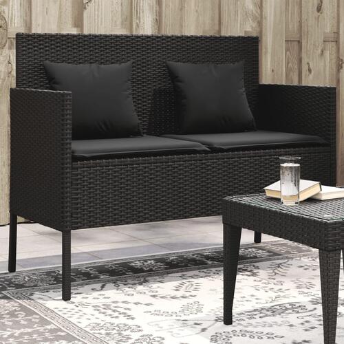 Havebænk med hynder polyrattan sort